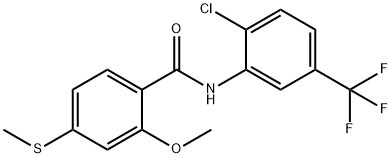 N-[2-chloro-5-(trifluoromethyl)phenyl]-2-methoxy-4-(methylsulfanyl)benzamide Struktur