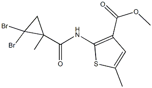 methyl 2-{[(2,2-dibromo-1-methylcyclopropyl)carbonyl]amino}-5-methylthiophene-3-carboxylate Struktur