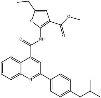 methyl 5-ethyl-2-({[2-(4-isobutylphenyl)-4-quinolinyl]carbonyl}amino)-3-thiophenecarboxylate Struktur