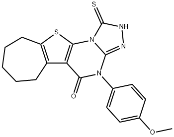 4-(4-methoxyphenyl)-1-sulfanyl-7,8,9,10-tetrahydro-6H-cyclohepta[4,5]thieno[3,2-e][1,2,4]triazolo[4,3-a]pyrimidin-5(4H)-one Struktur