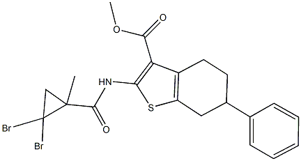 methyl 2-{[(2,2-dibromo-1-methylcyclopropyl)carbonyl]amino}-6-phenyl-4,5,6,7-tetrahydro-1-benzothiophene-3-carboxylate Struktur