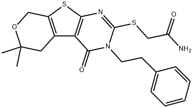 2-{[6,6-dimethyl-4-oxo-3-(2-phenylethyl)-3,5,6,8-tetrahydro-4H-pyrano[4',3':4,5]thieno[2,3-d]pyrimidin-2-yl]sulfanyl}acetamide Struktur