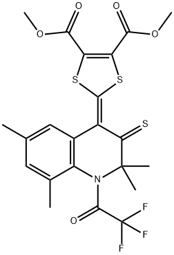 dimethyl 2-(2,2,6,8-tetramethyl-3-thioxo-1-(trifluoroacetyl)-2,3-dihydro-4(1H)-quinolinylidene)-1,3-dithiole-4,5-dicarboxylate Struktur