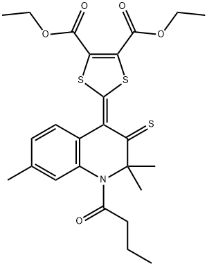 diethyl 2-(1-butyryl-2,2,7-trimethyl-3-thioxo-2,3-dihydro-4(1H)-quinolinylidene)-1,3-dithiole-4,5-dicarboxylate Struktur