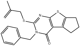 3-benzyl-2-[(2-methyl-2-propenyl)sulfanyl]-3,5,6,7-tetrahydro-4H-cyclopenta[4,5]thieno[2,3-d]pyrimidin-4-one Struktur