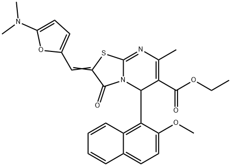 ethyl 2-{[5-(dimethylamino)-2-furyl]methylene}-5-(2-methoxy-1-naphthyl)-7-methyl-3-oxo-2,3-dihydro-5H-[1,3]thiazolo[3,2-a]pyrimidine-6-carboxylate Struktur