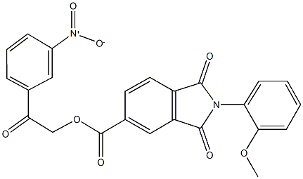 2-{3-nitrophenyl}-2-oxoethyl 2-(2-methoxyphenyl)-1,3-dioxo-5-isoindolinecarboxylate Struktur