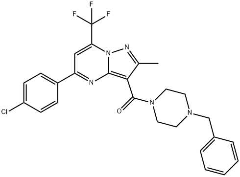 3-[(4-benzyl-1-piperazinyl)carbonyl]-5-(4-chlorophenyl)-2-methyl-7-(trifluoromethyl)pyrazolo[1,5-a]pyrimidine Struktur