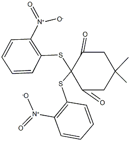 2,2-bis({2-nitrophenyl}sulfanyl)-5,5-dimethyl-1,3-cyclohexanedione Struktur