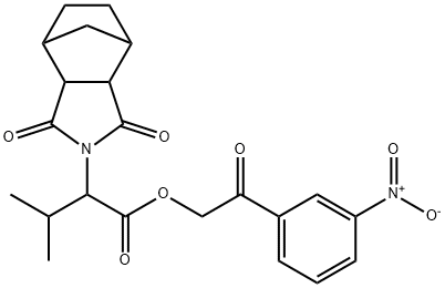 2-{3-nitrophenyl}-2-oxoethyl 2-(3,5-dioxo-4-azatricyclo[5.2.1.0~2,6~]dec-4-yl)-3-methylbutanoate Struktur