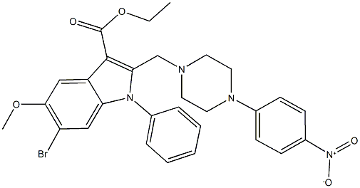 ethyl 6-bromo-2-[(4-{4-nitrophenyl}-1-piperazinyl)methyl]-5-methoxy-1-phenyl-1H-indole-3-carboxylate Struktur