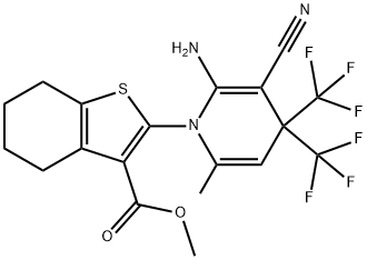 methyl 2-[2-amino-3-cyano-6-methyl-4,4-bis(trifluoromethyl)-1(4H)-pyridinyl]-4,5,6,7-tetrahydro-1-benzothiophene-3-carboxylate Struktur