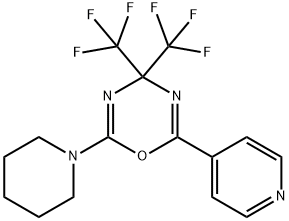 2-(1-piperidinyl)-6-(4-pyridinyl)-4,4-bis(trifluoromethyl)-4H-1,3,5-oxadiazine Struktur