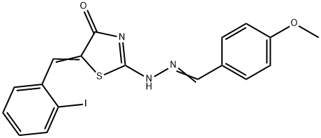 4-methoxybenzaldehyde [5-(2-iodobenzylidene)-4-oxo-1,3-thiazolidin-2-ylidene]hydrazone Struktur