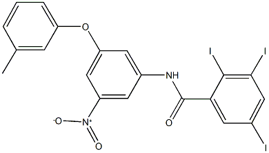 N-[3-nitro-5-(3-methylphenoxy)phenyl]-2,3,5-triiodobenzamide Struktur