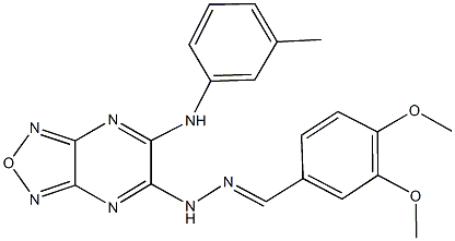 3,4-dimethoxybenzaldehyde [6-(3-toluidino)[1,2,5]oxadiazolo[3,4-b]pyrazin-5-yl]hydrazone Struktur