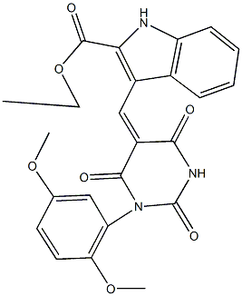 ethyl 3-[(1-(2,5-dimethoxyphenyl)-2,4,6-trioxotetrahydro-5(2H)-pyrimidinylidene)methyl]-1H-indole-2-carboxylate Struktur