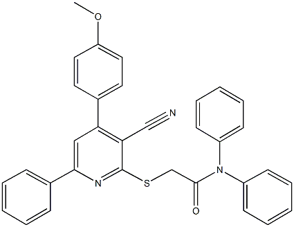 2-{[3-cyano-4-(4-methoxyphenyl)-6-phenyl-2-pyridinyl]sulfanyl}-N,N-diphenylacetamide Struktur