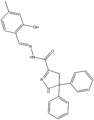 N'-(2-hydroxy-4-methylbenzylidene)-5,5-diphenyl-4,5-dihydro-1H-pyrazole-3-carbohydrazide Struktur