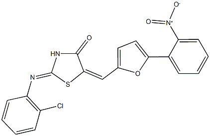 2-[(2-chlorophenyl)imino]-5-[(5-{2-nitrophenyl}-2-furyl)methylene]-1,3-thiazolidin-4-one Struktur