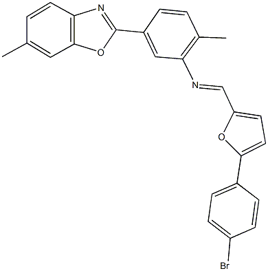 N-{[5-(4-bromophenyl)-2-furyl]methylene}-N-[2-methyl-5-(6-methyl-1,3-benzoxazol-2-yl)phenyl]amine Struktur