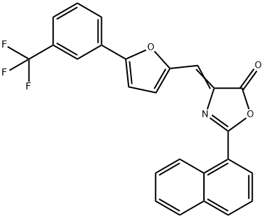 2-(1-naphthyl)-4-({5-[3-(trifluoromethyl)phenyl]-2-furyl}methylene)-1,3-oxazol-5(4H)-one Struktur