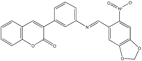 3-{3-[({6-nitro-1,3-benzodioxol-5-yl}methylene)amino]phenyl}-2H-chromen-2-one Struktur