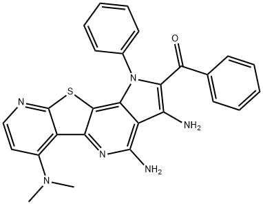 [3,4-diamino-6-(dimethylamino)-1-phenyl-1H-pyrido[3',2':4,5]thieno[3,2-b]pyrrolo[2,3-d]pyridin-2-yl](phenyl)methanone Struktur