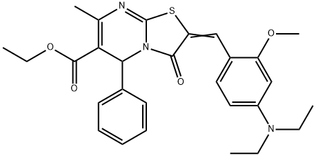 ethyl 2-[4-(diethylamino)-2-methoxybenzylidene]-7-methyl-3-oxo-5-phenyl-2,3-dihydro-5H-[1,3]thiazolo[3,2-a]pyrimidine-6-carboxylate Struktur