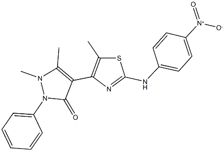 4-(2-{4-nitroanilino}-5-methyl-1,3-thiazol-4-yl)-1,5-dimethyl-2-phenyl-1,2-dihydro-3H-pyrazol-3-one Struktur