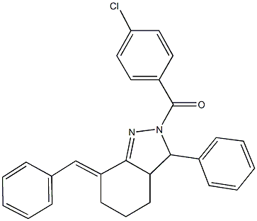 7-benzylidene-2-(4-chlorobenzoyl)-3-phenyl-3,3a,4,5,6,7-hexahydro-2H-indazole Struktur