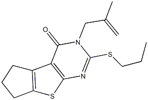 3-(2-methyl-2-propenyl)-2-(propylsulfanyl)-3,5,6,7-tetrahydro-4H-cyclopenta[4,5]thieno[2,3-d]pyrimidin-4-one Struktur