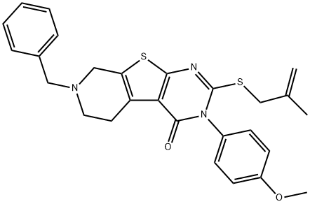 7-benzyl-3-(4-methoxyphenyl)-2-[(2-methyl-2-propenyl)sulfanyl]-5,6,7,8-tetrahydropyrido[4',3':4,5]thieno[2,3-d]pyrimidin-4(3H)-one Struktur