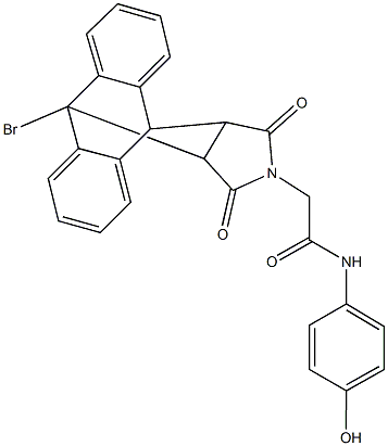 2-(1-bromo-16,18-dioxo-17-azapentacyclo[6.6.5.0~2,7~.0~9,14~.0~15,19~]nonadeca-2,4,6,9,11,13-hexaen-17-yl)-N-(4-hydroxyphenyl)acetamide Struktur