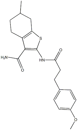 2-{[3-(4-methoxyphenyl)propanoyl]amino}-6-methyl-4,5,6,7-tetrahydro-1-benzothiophene-3-carboxamide Struktur