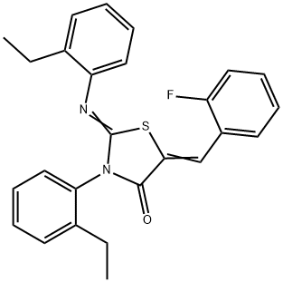 3-(2-ethylphenyl)-2-[(2-ethylphenyl)imino]-5-(2-fluorobenzylidene)-1,3-thiazolidin-4-one Struktur