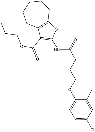 propyl 2-{[4-(4-chloro-2-methylphenoxy)butanoyl]amino}-5,6,7,8-tetrahydro-4H-cyclohepta[b]thiophene-3-carboxylate Struktur