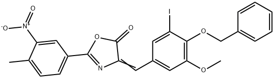 4-[4-(benzyloxy)-3-iodo-5-methoxybenzylidene]-2-{3-nitro-4-methylphenyl}-1,3-oxazol-5(4H)-one Struktur