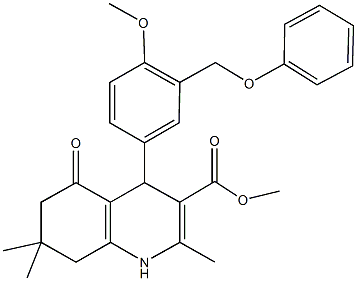 methyl 4-[4-methoxy-3-(phenoxymethyl)phenyl]-2,7,7-trimethyl-5-oxo-1,4,5,6,7,8-hexahydro-3-quinolinecarboxylate Struktur