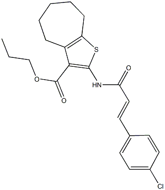 propyl 2-{[3-(4-chlorophenyl)acryloyl]amino}-5,6,7,8-tetrahydro-4H-cyclohepta[b]thiophene-3-carboxylate Struktur