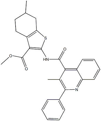 methyl 6-methyl-2-{[(3-methyl-2-phenyl-4-quinolinyl)carbonyl]amino}-4,5,6,7-tetrahydro-1-benzothiophene-3-carboxylate Struktur