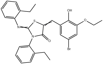 5-(5-bromo-3-ethoxy-2-hydroxybenzylidene)-3-(2-ethylphenyl)-2-[(2-ethylphenyl)imino]-1,3-thiazolidin-4-one Struktur