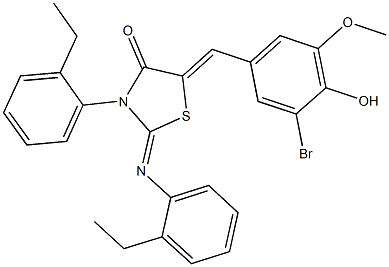 5-(3-bromo-4-hydroxy-5-methoxybenzylidene)-3-(2-ethylphenyl)-2-[(2-ethylphenyl)imino]-1,3-thiazolidin-4-one Structure