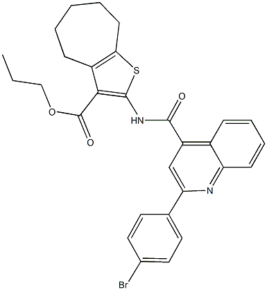 propyl 2-({[2-(4-bromophenyl)-4-quinolinyl]carbonyl}amino)-5,6,7,8-tetrahydro-4H-cyclohepta[b]thiophene-3-carboxylate Struktur