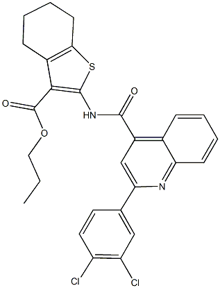 propyl 2-({[2-(3,4-dichlorophenyl)-4-quinolinyl]carbonyl}amino)-4,5,6,7-tetrahydro-1-benzothiophene-3-carboxylate Struktur