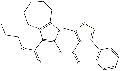 propyl 2-{[(5-methyl-3-phenyl-4-isoxazolyl)carbonyl]amino}-5,6,7,8-tetrahydro-4H-cyclohepta[b]thiophene-3-carboxylate Struktur