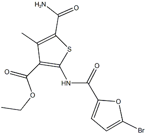 ethyl 5-(aminocarbonyl)-2-[(5-bromo-2-furoyl)amino]-4-methyl-3-thiophenecarboxylate Struktur