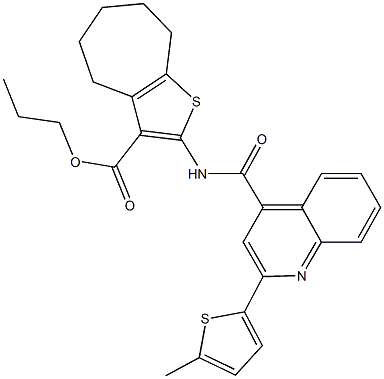 propyl 2-({[2-(5-methyl-2-thienyl)-4-quinolinyl]carbonyl}amino)-5,6,7,8-tetrahydro-4H-cyclohepta[b]thiophene-3-carboxylate Struktur