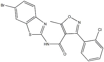 N-(6-bromo-1,3-benzothiazol-2-yl)-3-(2-chlorophenyl)-5-methyl-4-isoxazolecarboxamide Struktur