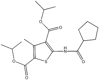 diisopropyl 5-[(cyclopentylcarbonyl)amino]-3-methyl-2,4-thiophenedicarboxylate Struktur